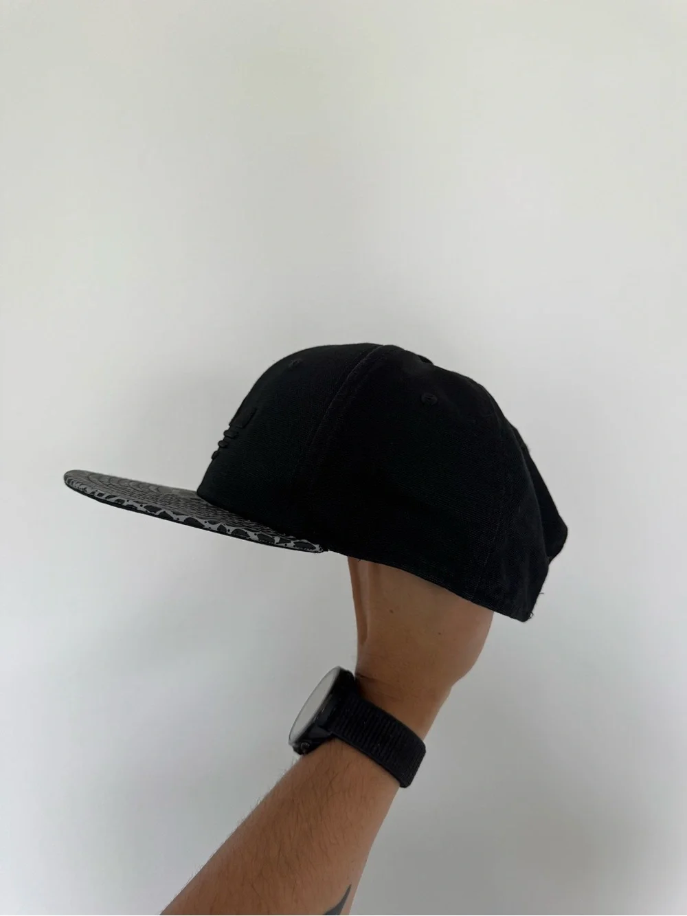 adidas Black Snapback with Black and Gray Patterned Brim